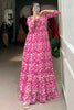 Beautiful Pink Printed Georgette Casual Wear Long Gown