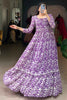 Fantastical Purple Printed Georgette Function Wear Long Gown