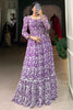 Fantastical Purple Printed Georgette Function Wear Long Gown