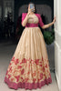 Awesome Pink Floral Printed Silk Festival Wear Gown With Jacket