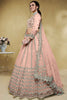 Alluring Dusty Pink Foil Work Net Reception Wear Lehenga Choli