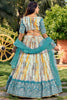 Wonderful White & Blue Shibori Printed Chinon Event Wear Lehenga Choli