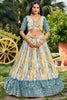 Wonderful White & Blue Shibori Printed Chinon Event Wear Lehenga Choli