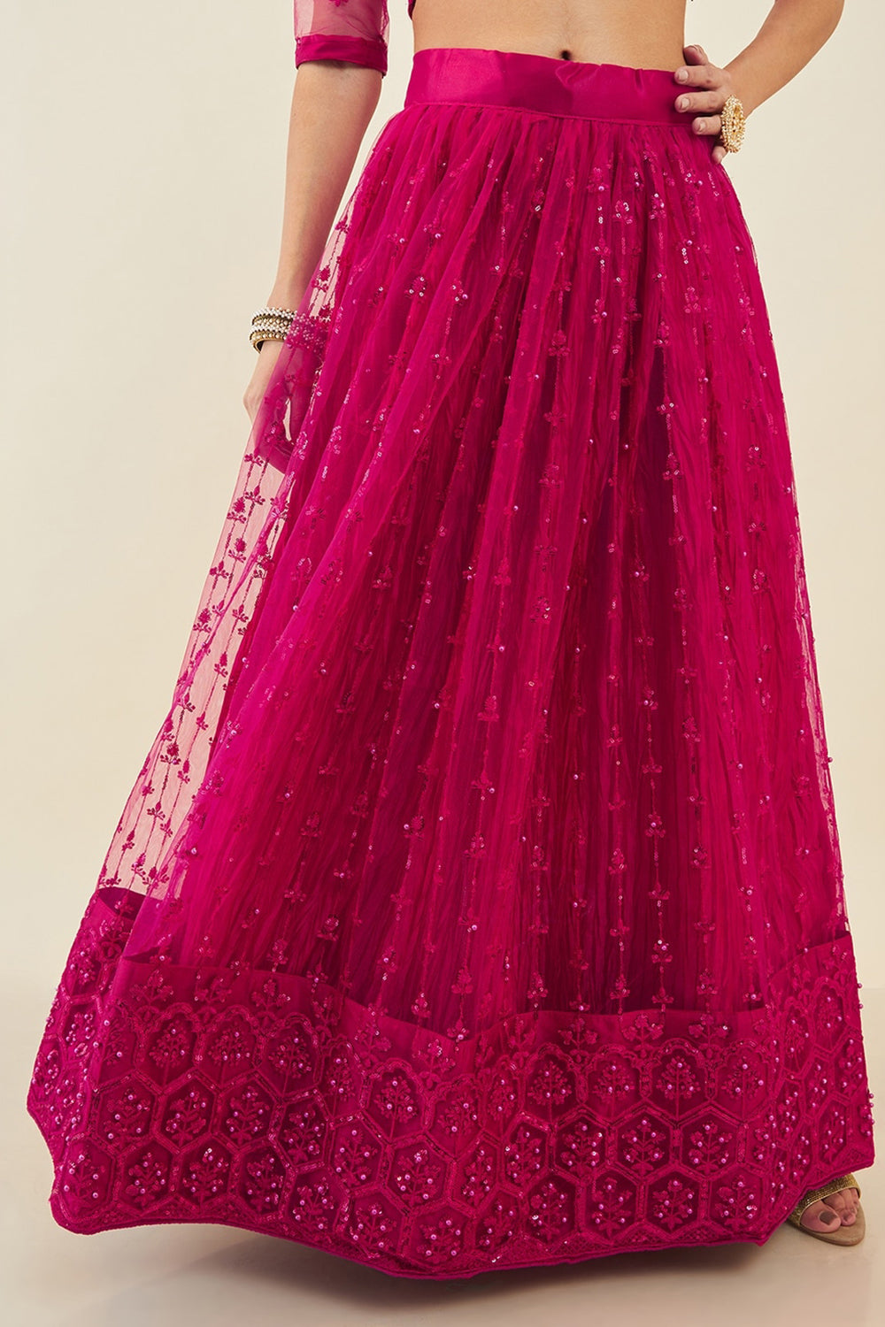 Pink Sequins Net Reception Wear Lehenga Choli With Dupatta
