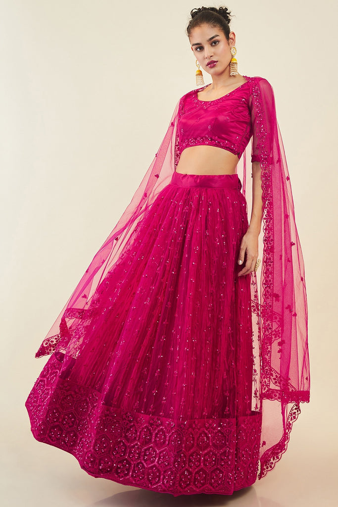 Pink Sequins Net Reception Wear Lehenga Choli With Dupatta