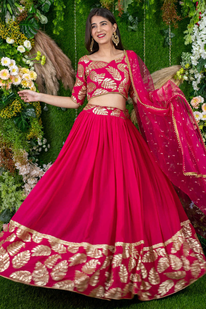 Pink Zari Embroidered Georgette Sangeet Wear Lehenga Choli 