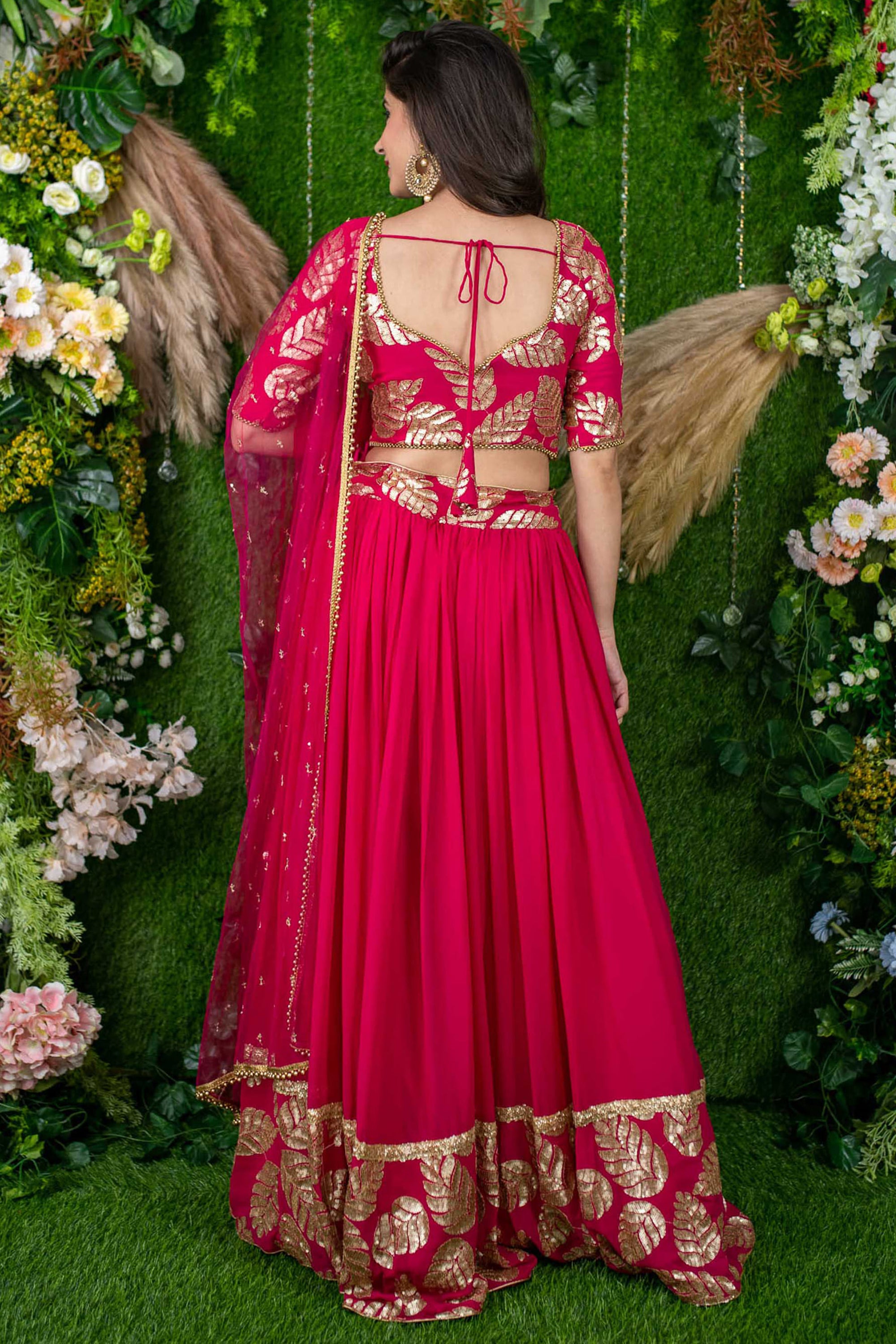 Pink Zari Embroidered Georgette Sangeet Wear Lehenga Choli 
