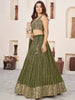 Gorgeous Olive Green Sequins Georgette Mehendi Wear Lehenga Choli