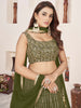 Gorgeous Olive Green Sequins Georgette Mehendi Wear Lehenga Choli