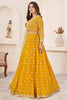 Fascinating Yellow Thread Work Georgette Haldi Wear Lehenga Choli