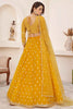 Fascinating Yellow Thread Work Georgette Haldi Wear Lehenga Choli