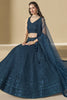 Lovely Teal Blue Thread Work Georgette Engagement Wear Lehenga Choli