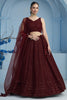 Marvelous Maroon Sequins Georgette Event Wear Lehenga With Blouse
