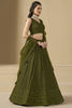 Attractive Mehendi Green Sequins Georgette Monochrome Lehenga Choli