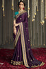 Wonderful Purple Embroidered Silk Wedding Wear Saree With Blouse