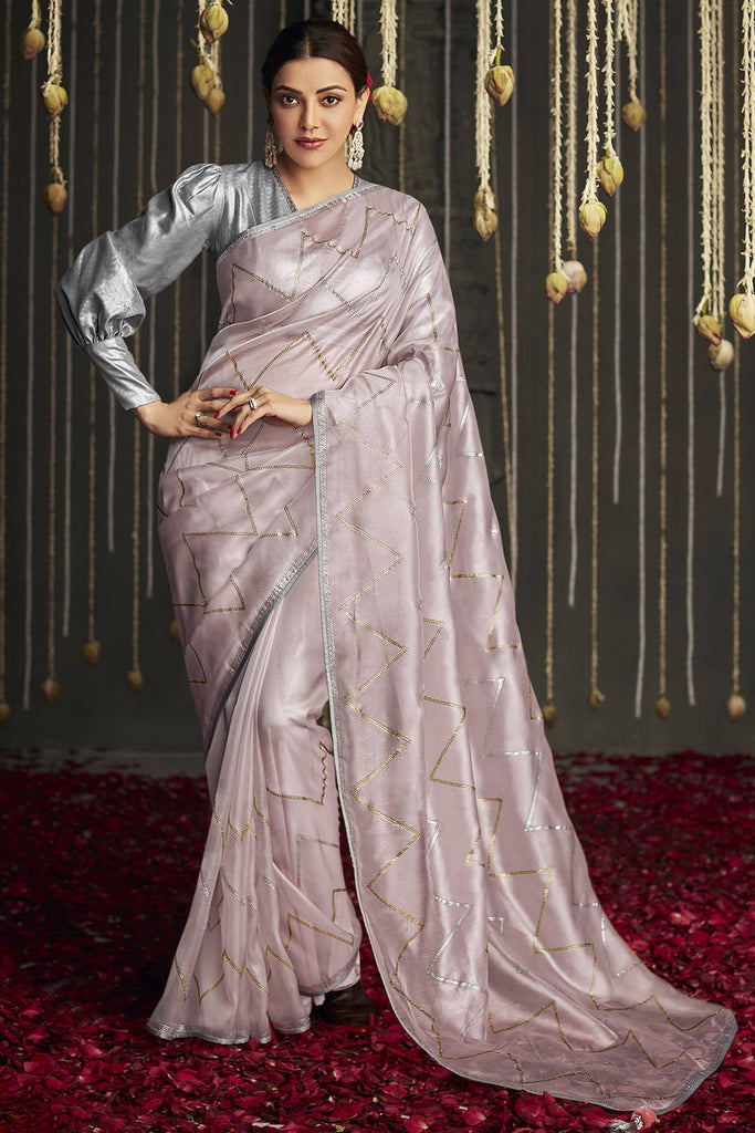Splendid Baby Pink Swarovski Work Silk Reception Wear Saree With Blouse