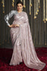 Splendid Baby Pink Swarovski Work Silk Reception Wear Saree With Blouse