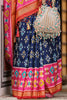 Wonderful Navy Blue Printed Silk Traditional Saree With Blouse