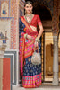 Wonderful Navy Blue Printed Silk Traditional Saree With Blouse