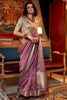 Lovely Mauve Handloom Weaving Chiffon Function Wear Saree With Blouse