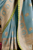 Precious Powder Blue Zari Weaving Silk Function Wear Saree With Blouse