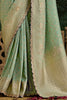 Marvelous Pista Green Zari Weaving Silk Event Wear Saree With Blouse