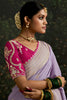 Shocking Lavender Zari Weaving Silk Wedding Wear Saree With Blouse