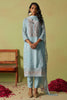 Stunning Sky-Blue Embroidered Organza Pant Suit With Dupatta