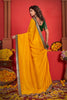 Enjoyable Mustard Heavy Border Work Vichitra Silk Haldi Wear Saree