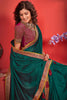 Stunning Teal Green Heavy Border Work Vichitra Silk Event Wear Saree