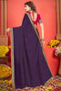 Surprising Dark Purple Heavy Border Work Silk Wedding Wear Saree