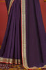 Surprising Dark Purple Heavy Border Work Silk Wedding Wear Saree