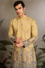 Outstanding Yellow Thread Work Viscose Haldi Wear Men Kurta