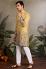 Outstanding Yellow Thread Work Viscose Haldi Wear Men Kurta