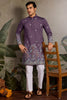 Tantalizing Dusty Purple Thread Work Viscose Wedding For Men Kurta