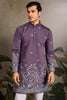 Tantalizing Dusty Purple Thread Work Viscose Wedding For Men Kurta