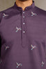 Tantalizing Dusty Purple Thread Work Viscose Wedding For Men Kurta