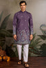 Tantalizing Dusty Purple Thread Work Viscose Wedding For Men Kurta