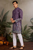 Tantalizing Dusty Purple Thread Work Viscose Wedding For Men Kurta