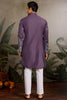 Tantalizing Dusty Purple Thread Work Viscose Wedding For Men Kurta