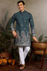 Precious Teal Green Thread Embroidered Viscose Silk Men Kurta