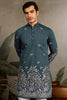 Precious Teal Green Thread Embroidered Viscose Silk Men Kurta