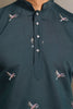 Precious Teal Green Thread Embroidered Viscose Silk Men Kurta