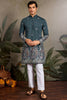 Precious Teal Green Thread Embroidered Viscose Silk Men Kurta