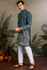Precious Teal Green Thread Embroidered Viscose Silk Men Kurta