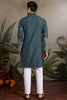 Precious Teal Green Thread Embroidered Viscose Silk Men Kurta