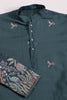 Precious Teal Green Thread Embroidered Viscose Silk Men Kurta
