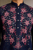 Spectacular Navy Blue Thread Work Viscose Silk Engagement Wear Men Kurta