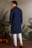 Spectacular Navy Blue Thread Work Viscose Silk Engagement Wear Men Kurta