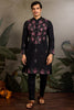 Beautiful Black Sequins Viscose Silk Sangeet Wear Men Kurta